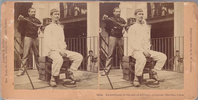 1899 STEREOVIEW EXECUTIONER GARROTE TORTURE CHAIR EXECUTION HAVANA CUBA