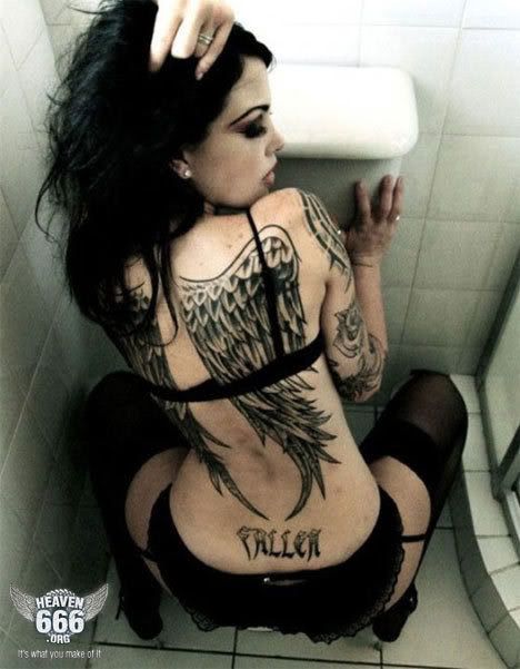sexy girl and wing tattoos on back-1026