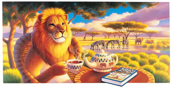 Lion having tea
