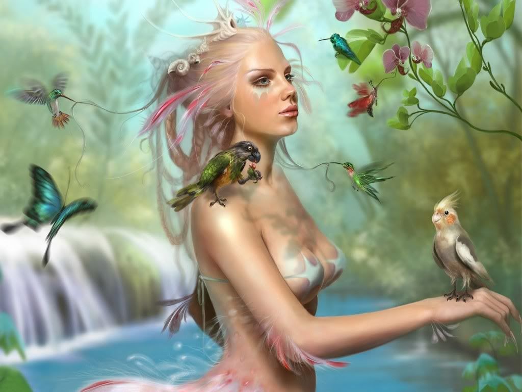 fantasy girl with cockatiel