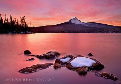 Pink sky and mountain Crater lake