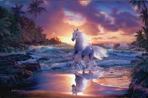 Unicorn fantasy art beach scene