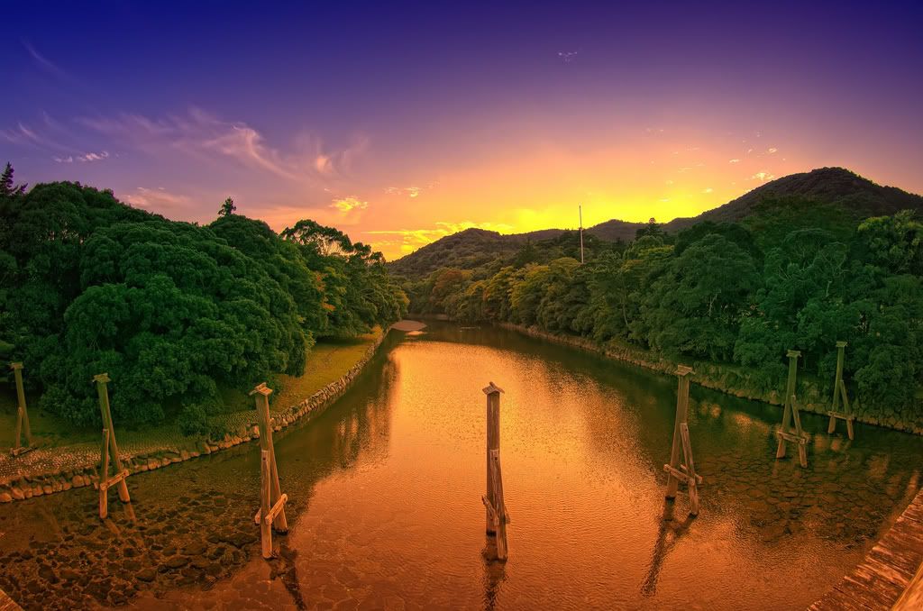 Sunset, river and trees