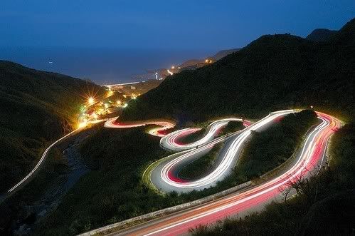 lit up road at night