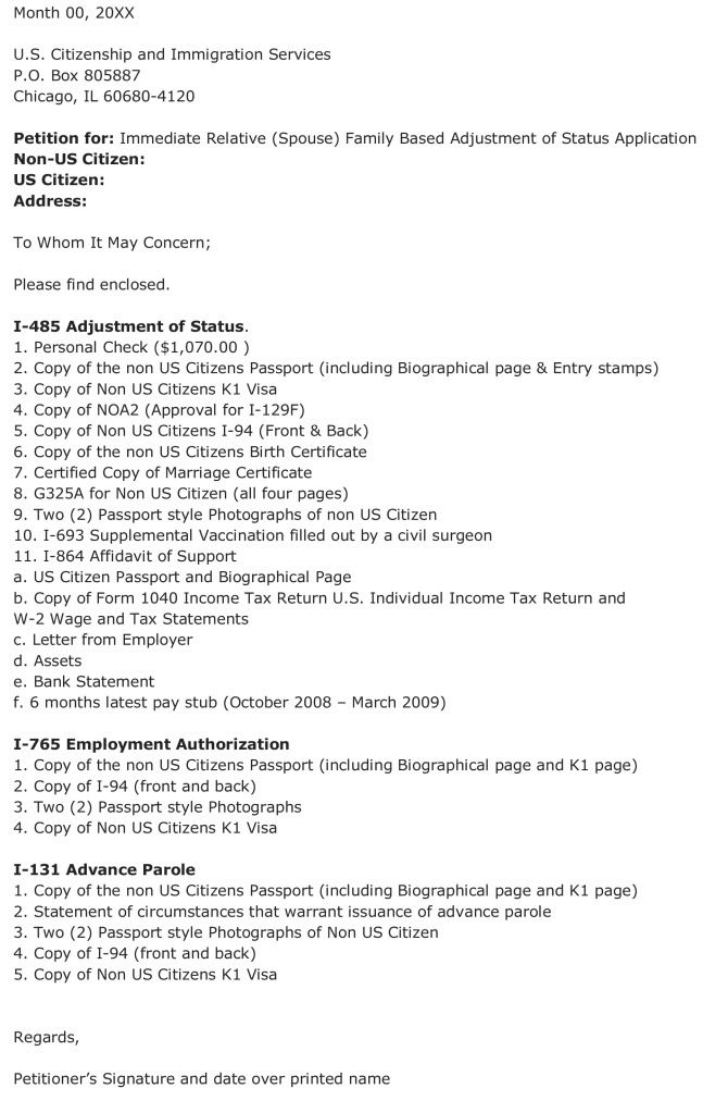 I 485 cover letter