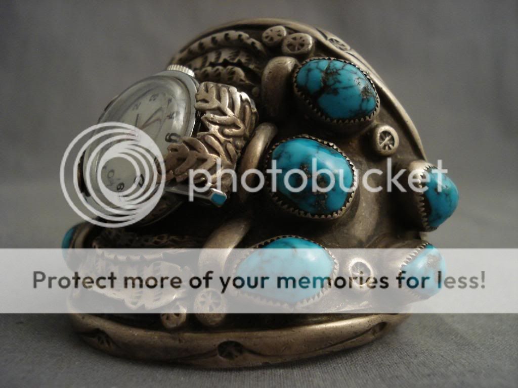 Huge Old Navajo Bisbee Turquoise Silver Watch Bracelet