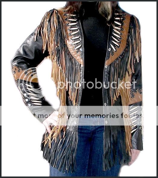 Womens LRG Fringed Leather Western Indian Luxury Dress Jacket 